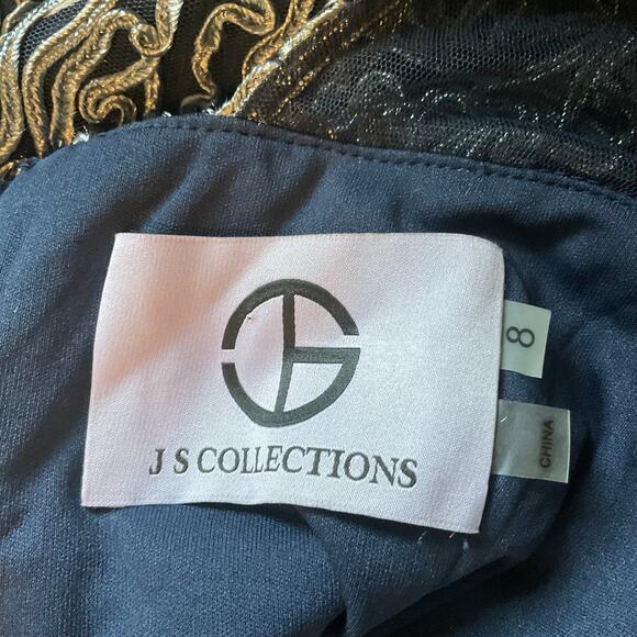 JS Collections Embroidered Lace Short Sleeve Evening Gown Blue Size 8 Dress - Picture 8 of 10